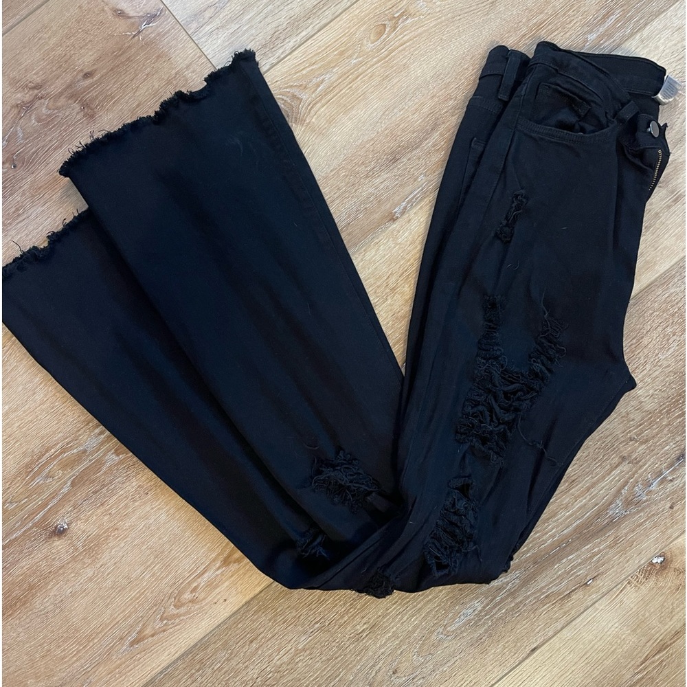 Fashionova bell bottoms black with holes front and back